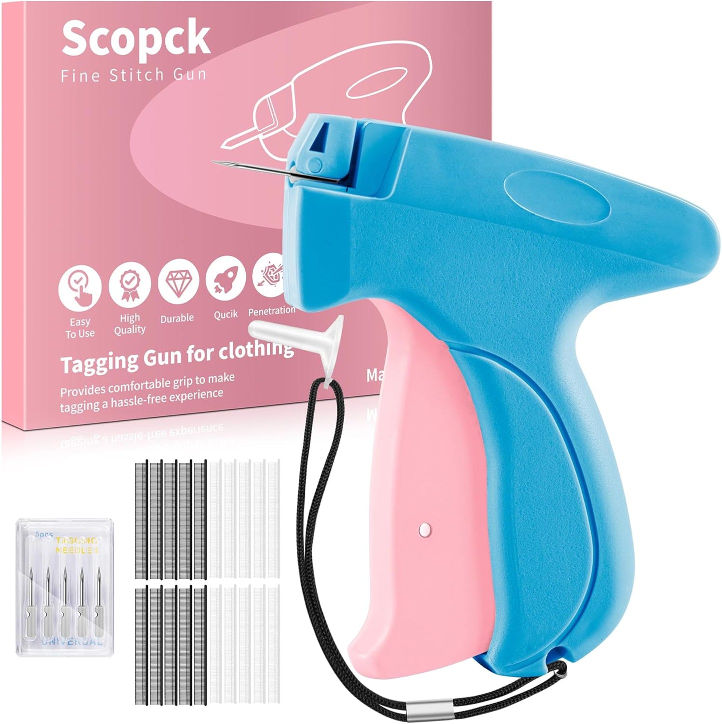 Stitch Gun | Handheld Clothing Fixer with 6 Needles & 2000 Fasteners (Pink/Orange)