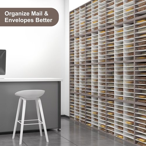 Alpeir Mail Organizer Countertop, 27 Slots Wooden Desk File Literature Sorter, Adjustable Paper Storage Shelves Document Holder, Space Saving Desktop Mailbox for Office Classroom, Retro Grey/White