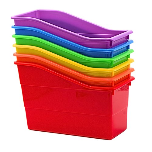 4E's Novelty 6 Durable Book and Binder Holder, Files Book Bins for Classroom, Plastic Vertical Storage Book Organizer Folder Office Classroom Organization Containers Supplies (Rainbow)