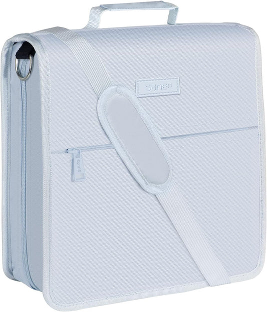 SUNEE Zipper Binder - 3 Inch O-Ring with Handle & Shoulder Strap | 600-Sheet Capacity, Dusk Blue