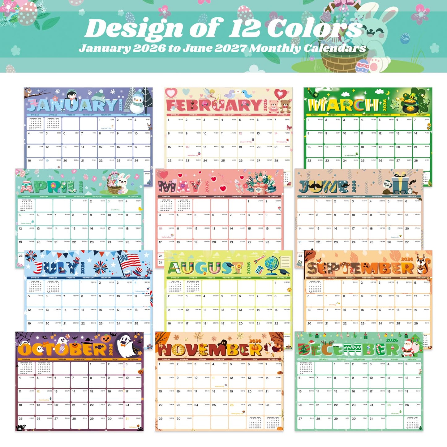 XISIDO 2026-2027 Magnetic Calendar for Refrigerator, 18 Monthly Fridge Calendar Magnet January 2026 to June 2027, 11" X 8.5" (Seasonal Designs)
