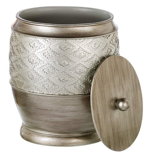 Creative Scents Dublin Silver Small Bathroom Trash Can with Lid 1.26 Gal / 4.8L - Brushed Silver Garbage Can - Decorative Waste Basket for Bathroom Decor - Durable Wastebasket for Paper/Diaper