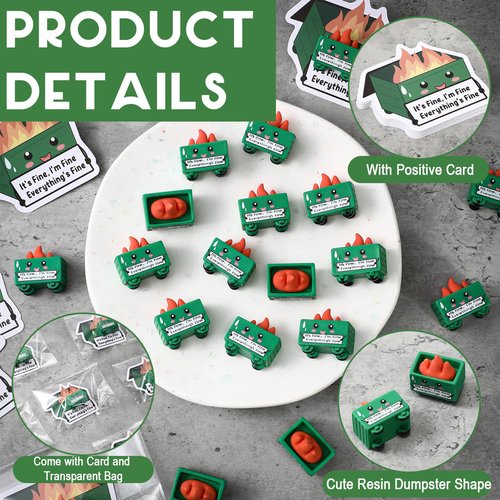 CroBlissful 30 Set Dumpster Desk Accessories for Back to School Gifts, Thank You Mini Emotional Support Resin Dumpster Ornament Appreciation Gift with Cards for Employee Coworkers Team (Cute)