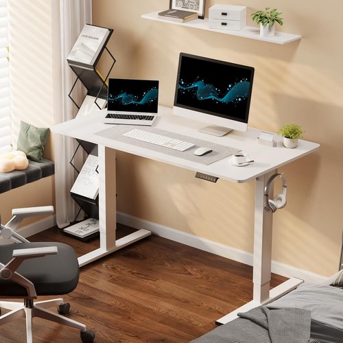 FLEXISPOT EN1 Electric Height Adjustable Standing Desk - 40"x24" Seamless White Desktop for Home Office & Multi-Monitor Setups