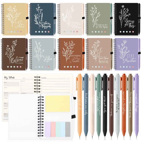 Dispowreath 20 Sets/40 Pcs Employee Appreciation Gifts Bulk A6 Inspirational Journal with Ballpoint Pen and Sticky Note Thank You Notebook for Staff Student Teacher Coworker Christmas(Dark Morandi)