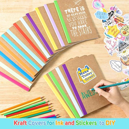 Notebooks for School: 96 Pack Journals with 96 Motivational Stickers, 60 Page College Ruled Notebook Journals for Writing, Student Gifts, Stocking Stuffers, A5 8.3" x5.5", Composition Notebook Bulk