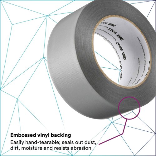 3M 3903 Vinyl Duct Tape Roll - 4 in. x 150 ft. Grey, Moisture, Chemical Resistant, Rubber Adhesive Tape with Embossed Vinyl Backing.