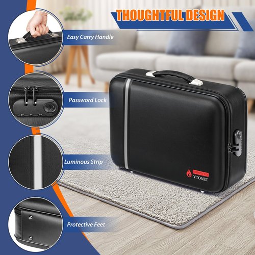 Fireproof Document Box Hard Case with Lock, Upgraded Size Fire Proof Safe for Home Documents with Accordion File Folder & 15.6" Laptop Pocket, Waterproof Office Travel Safe Box for Important Documents