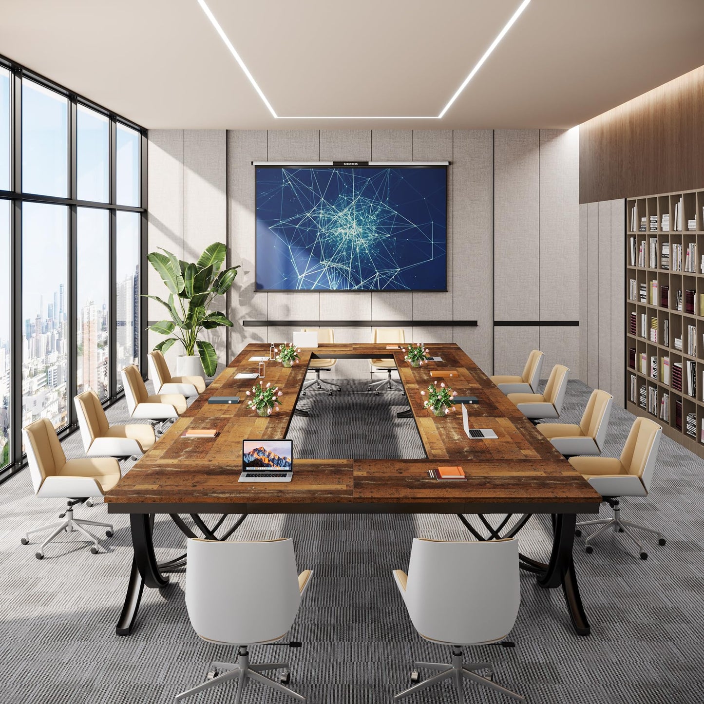 Tribesigns 6.5FT Conference Table for 6-8 People, 78 inch Long Rectangular Seminar Table with Strong Metal Frame, Business Furniture Boardroom Desk for Office Meeting Conference Room (6PCS, Mix Brown)