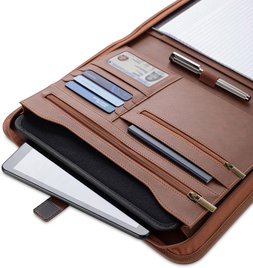 Forevermore Padfolio Binder - Professional Faux Leather Organizer for Tablets & Documents - Brown