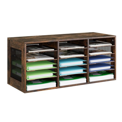 PAG-Mass Mail Sorter Organizer, Wood Literature Organizer, Student Mailbox for Classroom, Desktop Bill Paper Organizer for Office Home School, 15 Compartments, Antique Brown