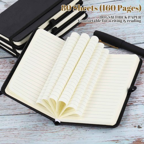 KOGGON 50 Pack Pocket Notebook Journals with Pens, 160 Pages, 3.5x5.5 Inches, A6 Mini Notebooks Small Journals College Ruled Hardcover Notebook PU Leather Notepad with Pen Holder for Office School