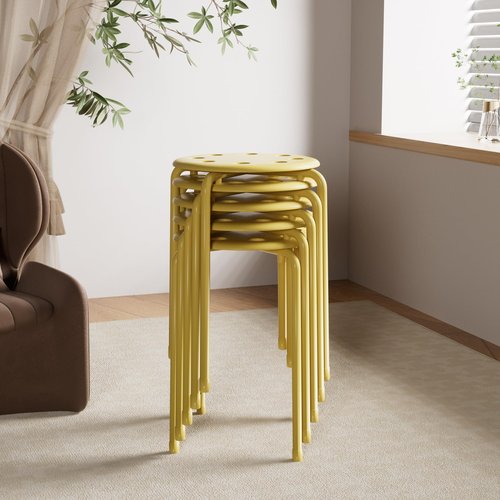 VECELO Stacking Stools Set of 6, 17.7 Inch Standard Height, Portable Plastic Colourful Decoration Stools for School Classroom and Office, No Assembly Required, Yellow