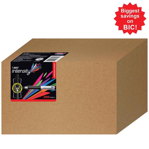 BIC Intensity Black Permanent Markers, Fine Point, 200-Count Pack of Black Markers With Non-Slip Grip for Comfort and Control