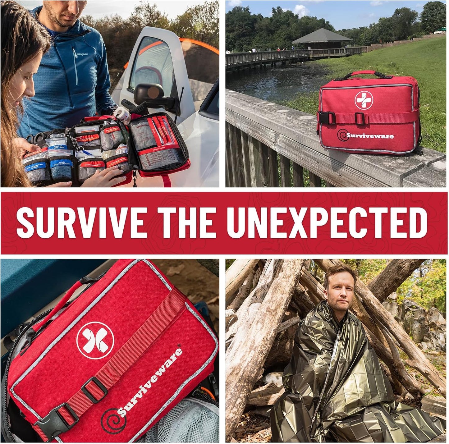 Surviveware 238 Pcs Premium Survival First Aid Kit - Essential Medical Gear for Travel, Camping & Home Emergencies