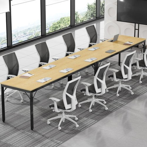 Furmax 6.5FT Conference Table, 78.74" Meeting Seminar Table for 6-8 People, Boardroom Table Workstation with Strong Metal Frame for Office Conference, Meeting Room (Light Oak)