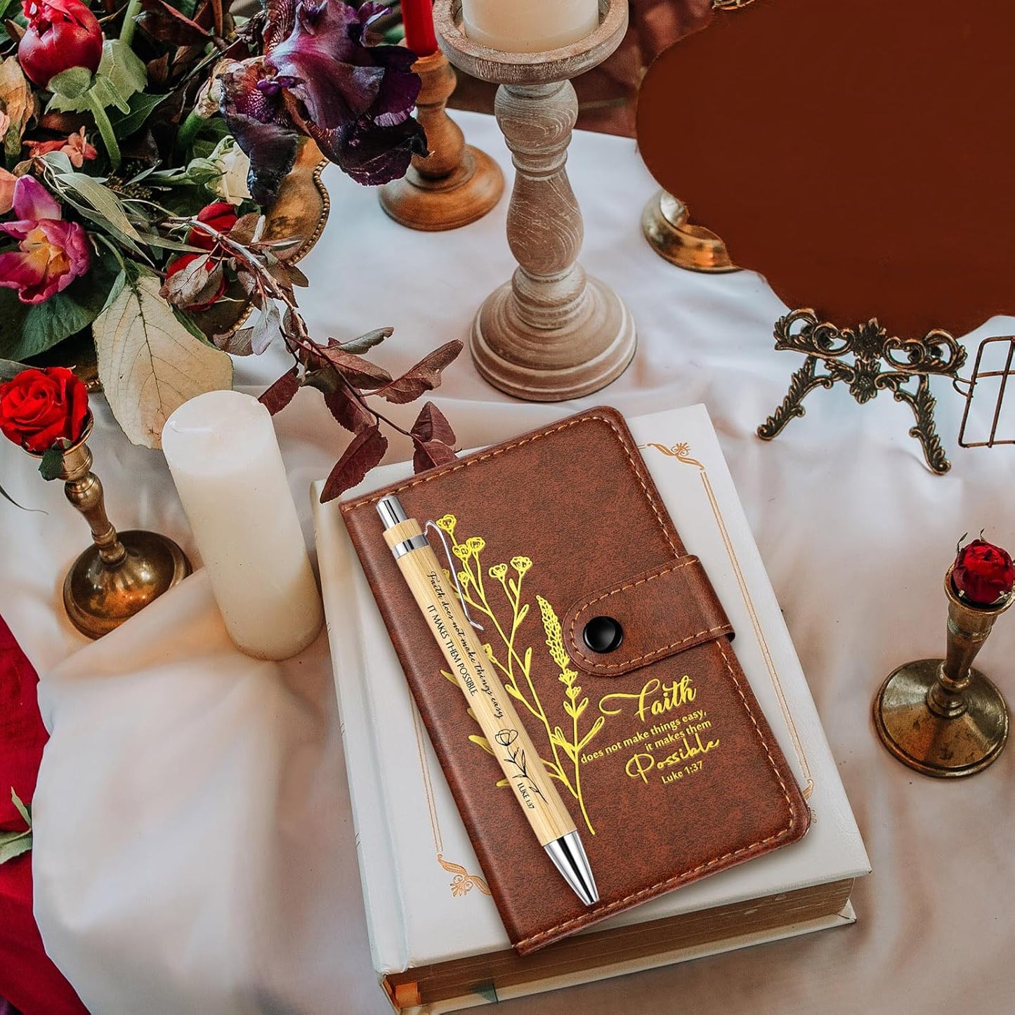 Spakon 100 Pcs Leather Prayer Journals - Inspirational Christian Gifts with Bible Verse Pens for Easter