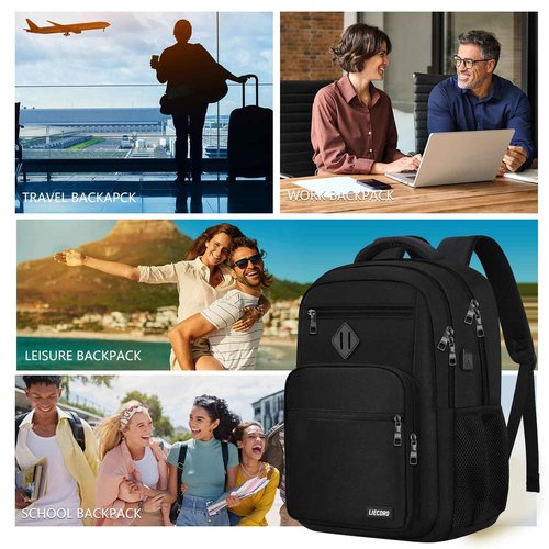 School Backpack for Boys Girls Teens, Black Backpack for Men Women, 17.3 inch Laptop Back Pack with USB Charging Port, Backpacks for School Business Work College Travel, College Book Bag, Bookbag