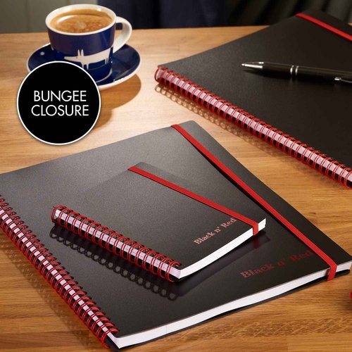 Black n' Red Notebooks, Business Journals, 3 Pack, 8-1/4" x 5-7/8", 70 Sheets, Ruled, Optik Paper, Scribzee App, Flexible Poly Cover, Wirebound, Black (400161061)