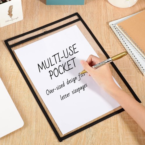 Yunsailing 80 Pack Dry Erase Pockets Job Ticket Holders Black Clear Reusable Dry Erase Shop Order Holder Plastic Ticket Pocket Protector Sleeves for Work Office Organization(10'' X 14'',Vertical)