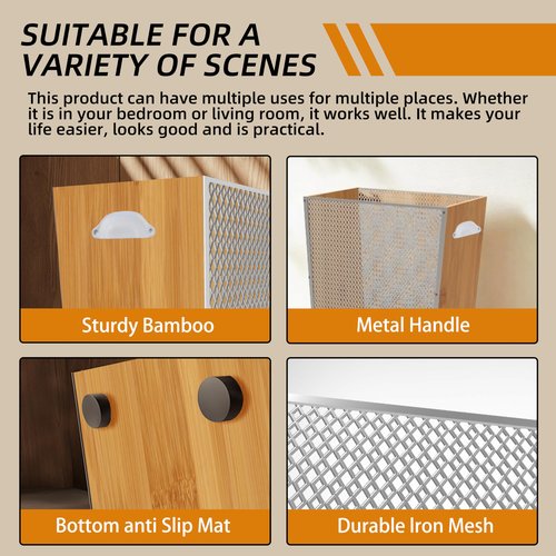 Fozxsvg 4 Gallon Bamboo-Wooden Trash Can - Rustic Office Waste Paper Basket - Decorative Garbage Bin for Bedroom, Bathroom, Kitchen, Living Room