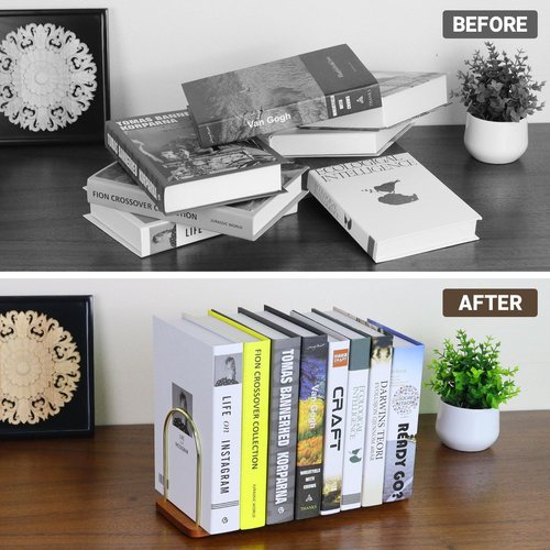 Multibey Ebony Wood Book Ends for Shelve, Large Decorative Bookends for Heavy Books, Non-Skid Wooden Book Stopper for Home Office Desk,1 Pair