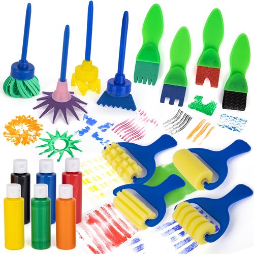 ArtCreativity Kids Paint Set with Brushes & Foam Roller - 18 Pcs - Premium Toddler Painting Kit with 6 Paint Bottles - Develop Fine Motor Skills - Classroom Arts & Crafts Supplies for Kids