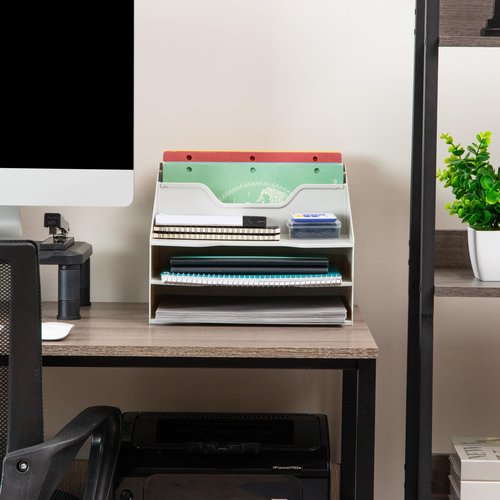 Mind Reader Desktop Organizer, Vertical File Holder, Paper Trays, Office, Plastic, Beige