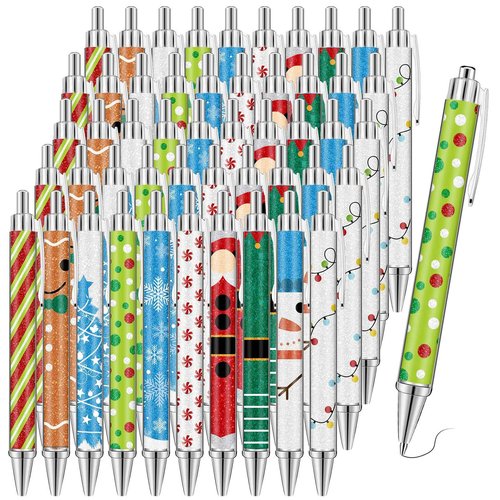 Motipuns 100 Pcs Christmas Ballpoint Pens Bulk Cute Nutcracker Candy Santa Snowman Design Christmas Pens Gifts Bulk For Xmas Tree Decoration Office Home Party Gift Supplies(Classic)