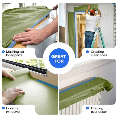 IDL Packaging Premium Masking Kit - 18" x 60 Yards Green Masking Paper (1 Roll) and 1.41" x 60 Yards Blue Tape (1 Roll) - Masking Set to Protect Surfaces - Great for Automotive Industry