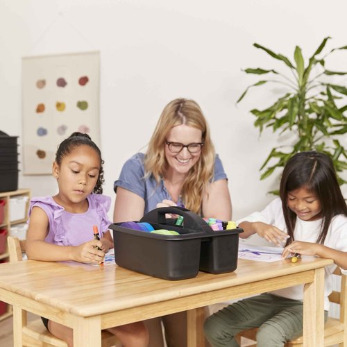ECR4Kids 2-Compartment Storage Caddy, Storage Organizer, Black, 6-Pack