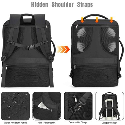 Tzowla 40L Expandable Travel Laptop Backpack for Men Women Carry on Flight Approved,Large Capacity Anti Theft Backpacks with USB/Type C Charging Port,Personal Item Bag Fit 17.3" Computer（Black