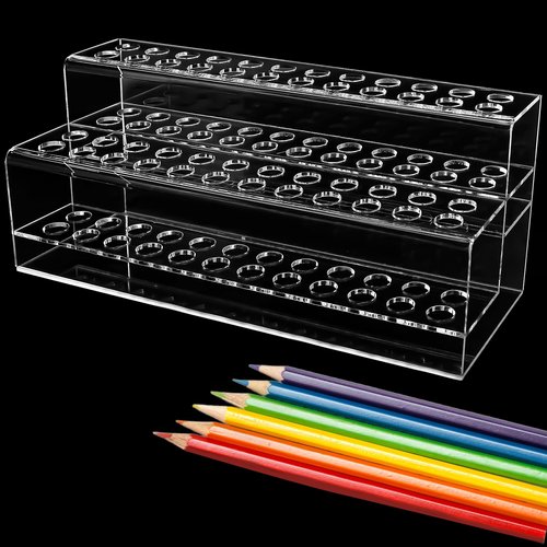 48 Holes Pen Display Stand Pencil Acrylic Holder for Craft Shows, Beaded Eyebrow Art Brush Rack, Makeup Tool Organizer, Home Office Desk & School Supplies Stationery Storage, Cosmetic Brushes Shelf