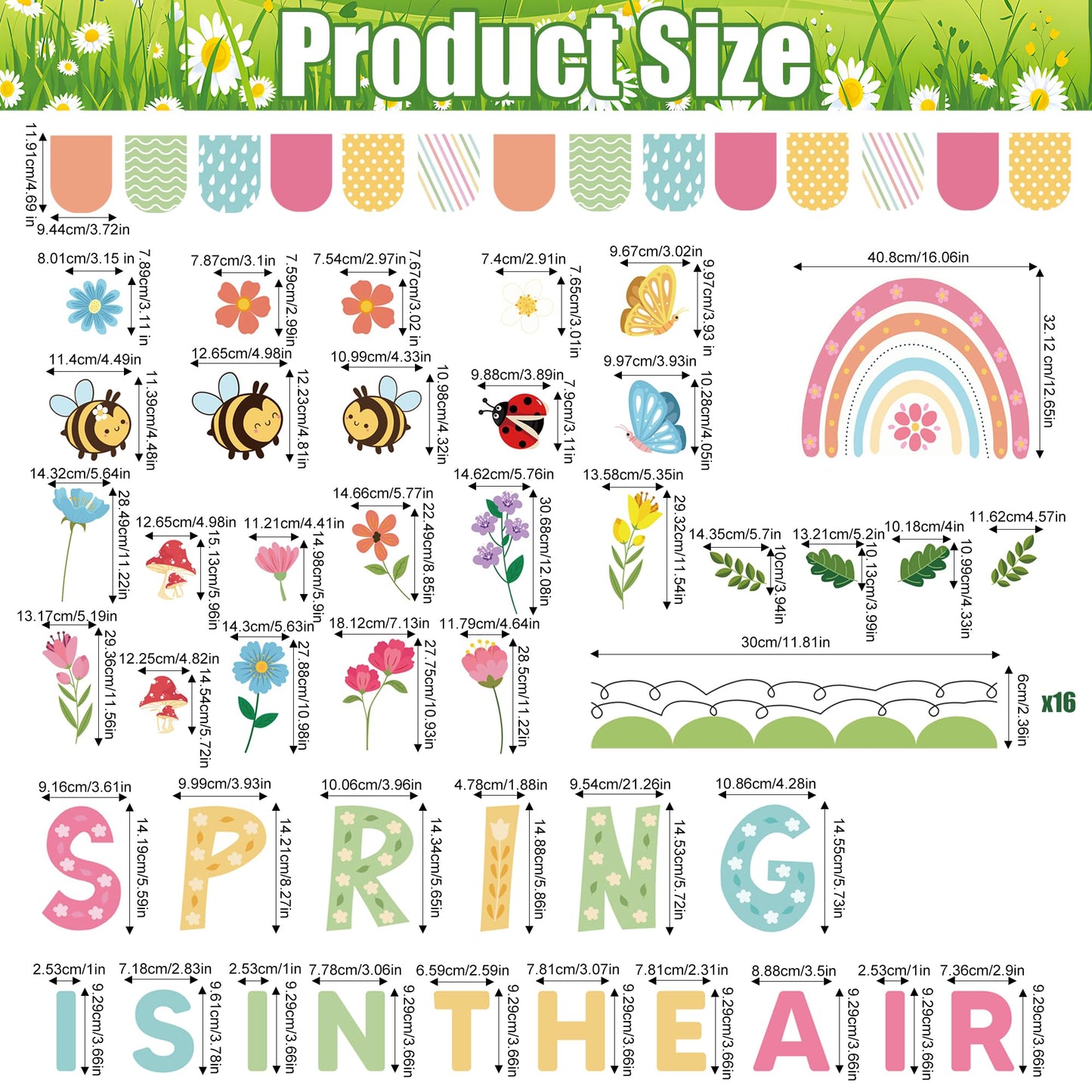 Spring Flower Bulletin Board Set Floral Classroom Bulletin Board Decoration with Rainbow Flowers Bee Paper Cutouts Spring in the Air Themed Classroom Wall Decor for School Chalkboard Teacher Supplies