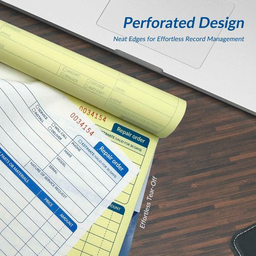 Harfesto Repair Order Book, 2 Part Carbonless Job Work Order Forms - White/Yellow, 5-7/10 x 8-1/4 Inches, Invoice Receipt Book for Small Business, Consecutively Numbered, 400 Sets (8 Packs)
