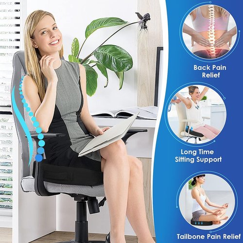 TushGuard Seat Cushion for Office Chair Memory Foam Non-Slip Desk Seat Cushion Back, Coccyx, Sciatica, Tailbone Pain Relief Butt Pillow for Office Chair, Car, Wheelchair, Black