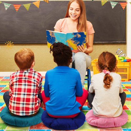 Geelin 12 Pcs 15.7 Inch Round Floor Seat Cushions Floor Pillow Color Linen Chair Pad for Kids Students School Classroom Tatami Car Office