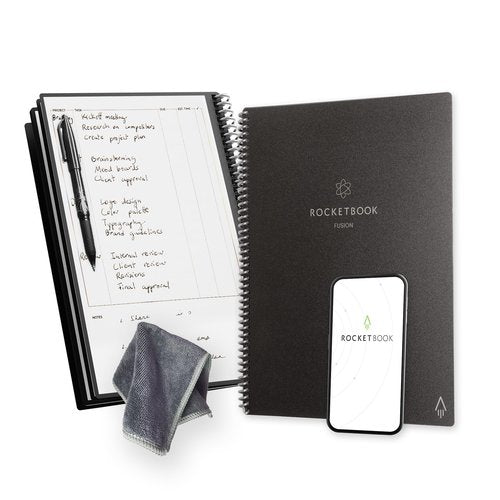 Rocketbook Fusion Reusable Undated Productivity Planner, Letter Size 8.5x11, Black - Goals, Monthly and Weekly Calendar, Daily To-do List, Lined and Dotted Notes Pages
