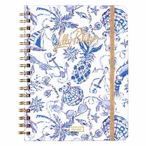 Lilly Pulitzer Large Monthly Planner August 2025 - December 2026, Monthly Agenda & Calendar, Stickers, Pockets, & Spiral Binding (Resort White Barefoot Beachcomber)