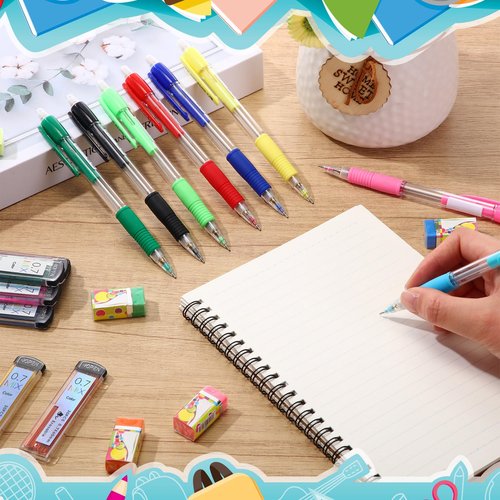 Affrolling 21 Pcs 0.7mm Color Mechanical Pencil Set Include Color Mechanical Pencil Refills Erasers Stationery Supplies for Writing, Drawing and Sketching School Office Students(Transparent)