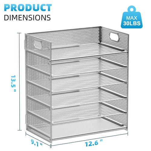 Marbrasse Paper Letter Tray - 6 Tier Mesh File Organizer with Handle, Paper Sorter for Letter/A4 Office File Folder Holder - Silver