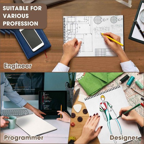 Engrowtic 12 Pack Top Spiral Graph Paper Notebooks 8.7 X11.4 Inch A4 Grid Paper Notepad 70 Sheet Memo Steno Pad for Engineering Writing Sketching Drawing School Office Supplies (Black)