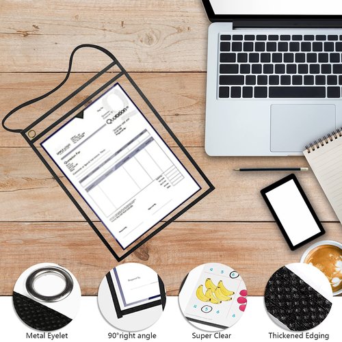 Merkaunis 50 Pack Shop Ticket Holders Job Ticket Holders Work Order Holder Pockets, 9 x 12 Dry Erase Pocket Work Order Plastic Sleeves with Hanging Strap, Both Sides Clear