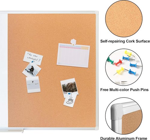 Magnetic Dry Erase Board by Cork - 36x24 Inch Wall-Mounted Bulletin Board for Office, Home & School