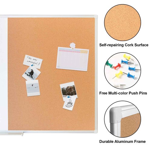 Cork Bulletin Board, 36 X 24 Inches White Magnetic Dry Erase Board, Large Wall Mounted Message Vision Notice Memo Pin Board for Office, Home and School