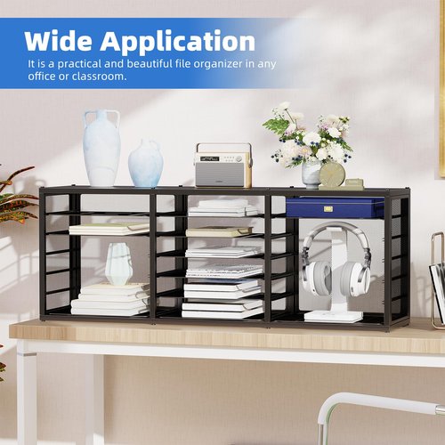 Simple Trending 19 Tier Desk File Organizer, Long Paper Letter Tray Organizer with 18 Mesh Sliding Trays for Office, DIY-able, Black