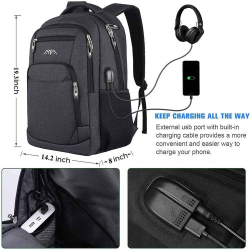 YAMTION 17 Inch School Backpack for Men Women Teen Boys,Bookbag Laptop Backpack with USB Port and Headphone Jack Water Resistant College Bag for School Business Travel