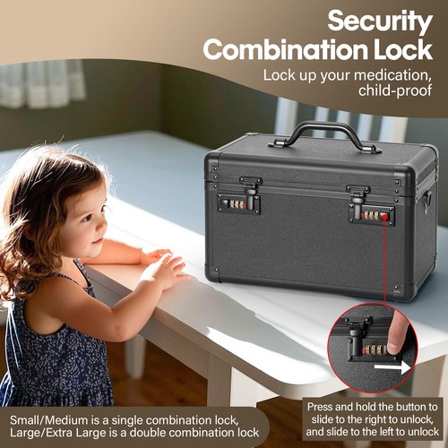 LOCKCURX Lockable Storage Box - Medicine Box Organizer with Combination Code, Lock Boxes for Personal Items, Childproof Phone Lockbox for Home/Office/School Storage Lockers, 15.1x9.4x8.7 Inch, Black
