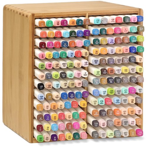 HILELIFE Marker Organizer - Holds168 Markers, Bamboo Marker Holder Organizer Desktop Marker Storage Organizer for Markers, Art Supplies, Pens, Pencils