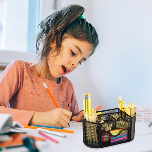 Oop-free Pencil Holder for Desk with Drawer, Desktop Organizer, Mesh Desktop Accessory Office Supplies Multi-functional Caddy with 8 Compartments for Office/School/Classroom